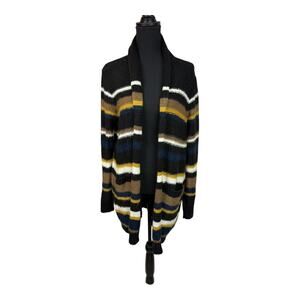 Apricot Chunky Striped Open Front Cardigan Sweater